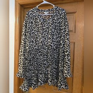 Plus Size 3X Woman's Terra & Sky Button Animal Leopard Print Blouse